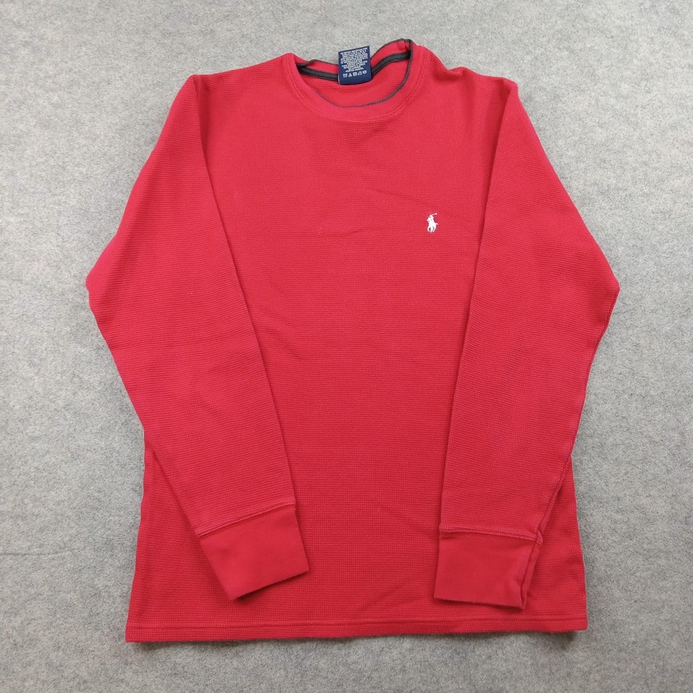Polo Ralph Lauren Shirt Mens Medium Red Waffle Knit Thermal Sleepwear Pajama Top